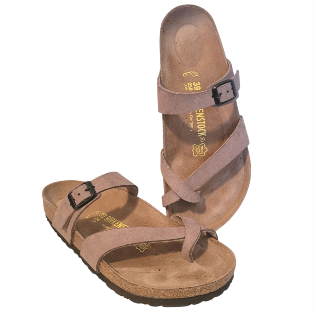 Birkenstock Mayari Taupe Tan Leather Thong Strappy Sandals W8 M6 Boho Casual